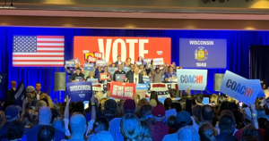 Wisconsin rally: Vote Harris and Coach.