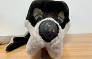 Black and white dog mascot head.