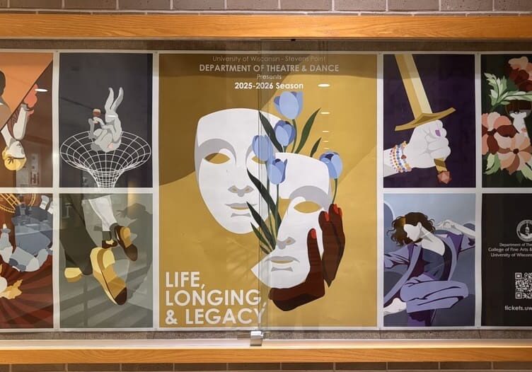 Theater season poster with diverse artistic themes.