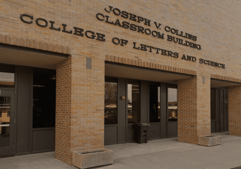 College classroom building exterior entrance view.