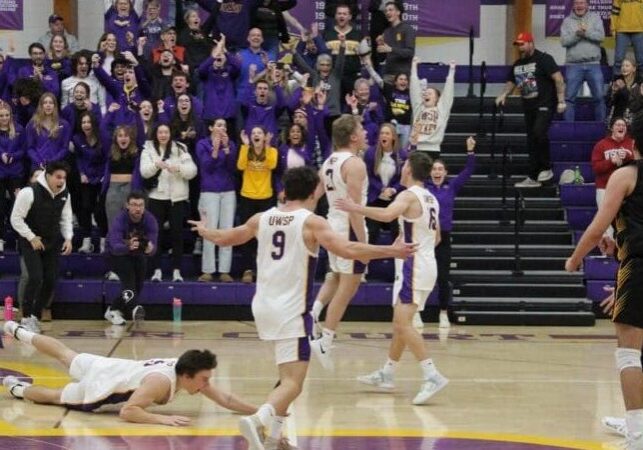 The men’s volleyball team celebrating their first win.
Rachel McCulloch photo