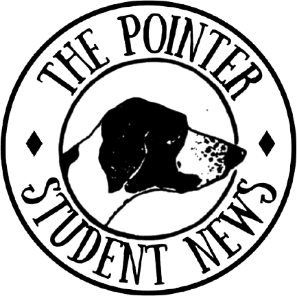 A black and white image of the pointer student news logo.